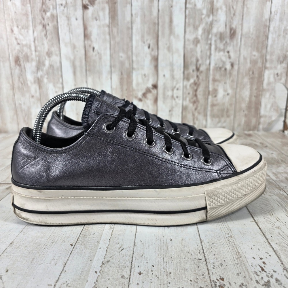 Converse Chuck Taylor All Star Platform Metallic Gunmetal Leather Low Top 9